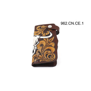ck-962 cartera de piel  cincelado de craneo bicolor