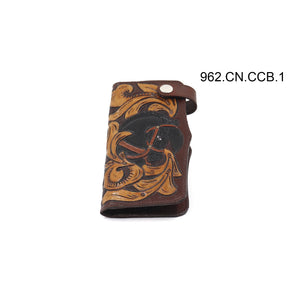 ck-962 cartera de piel  cincelada de  caballos  bicolor