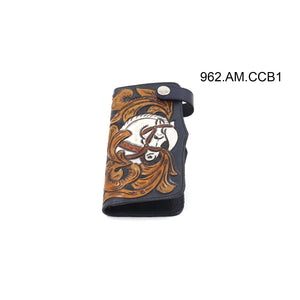 ck-962 cartera de piel  cincelada de  caballos  bicolor