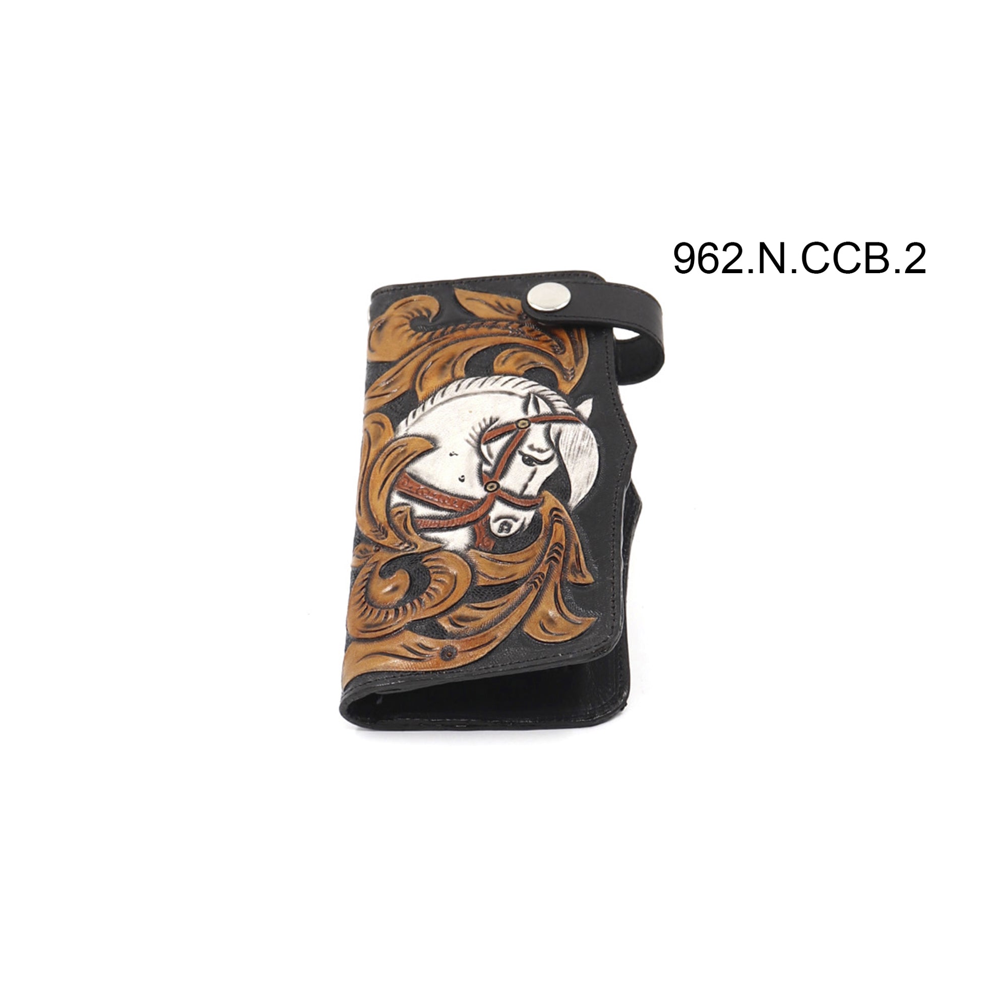 ck-962 cartera de piel  cincelada de  caballos  bicolor