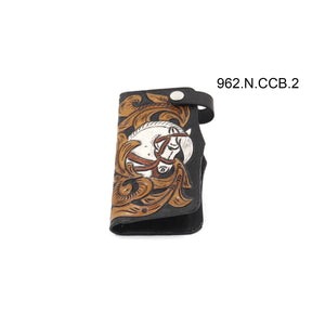 ck-962 cartera de piel  cincelada de  caballos  bicolor