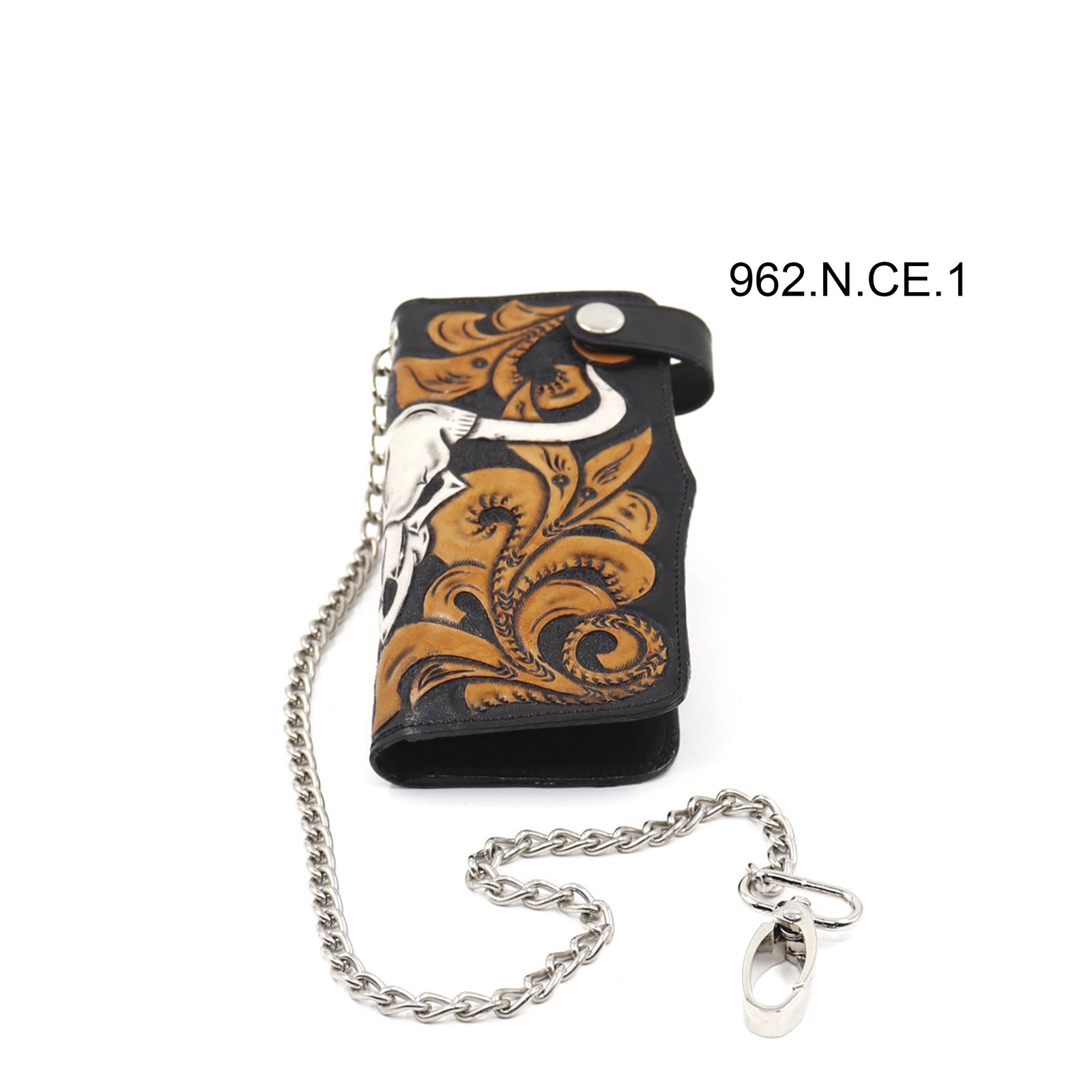 ck-962 cartera de piel  cincelado de craneo bicolor
