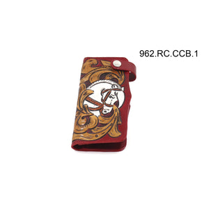 ck-962 cartera de piel  cincelada de  caballos  bicolor