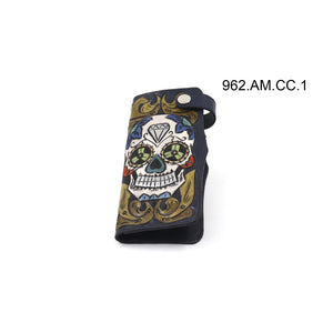 ck-962 cartera de piel texana cincelado de calavera color
