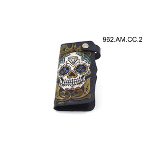 ck-962 cartera de piel texana cincelado de calavera color