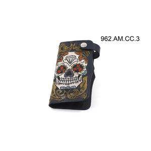 ck-962 cartera de piel texana cincelado de calavera color