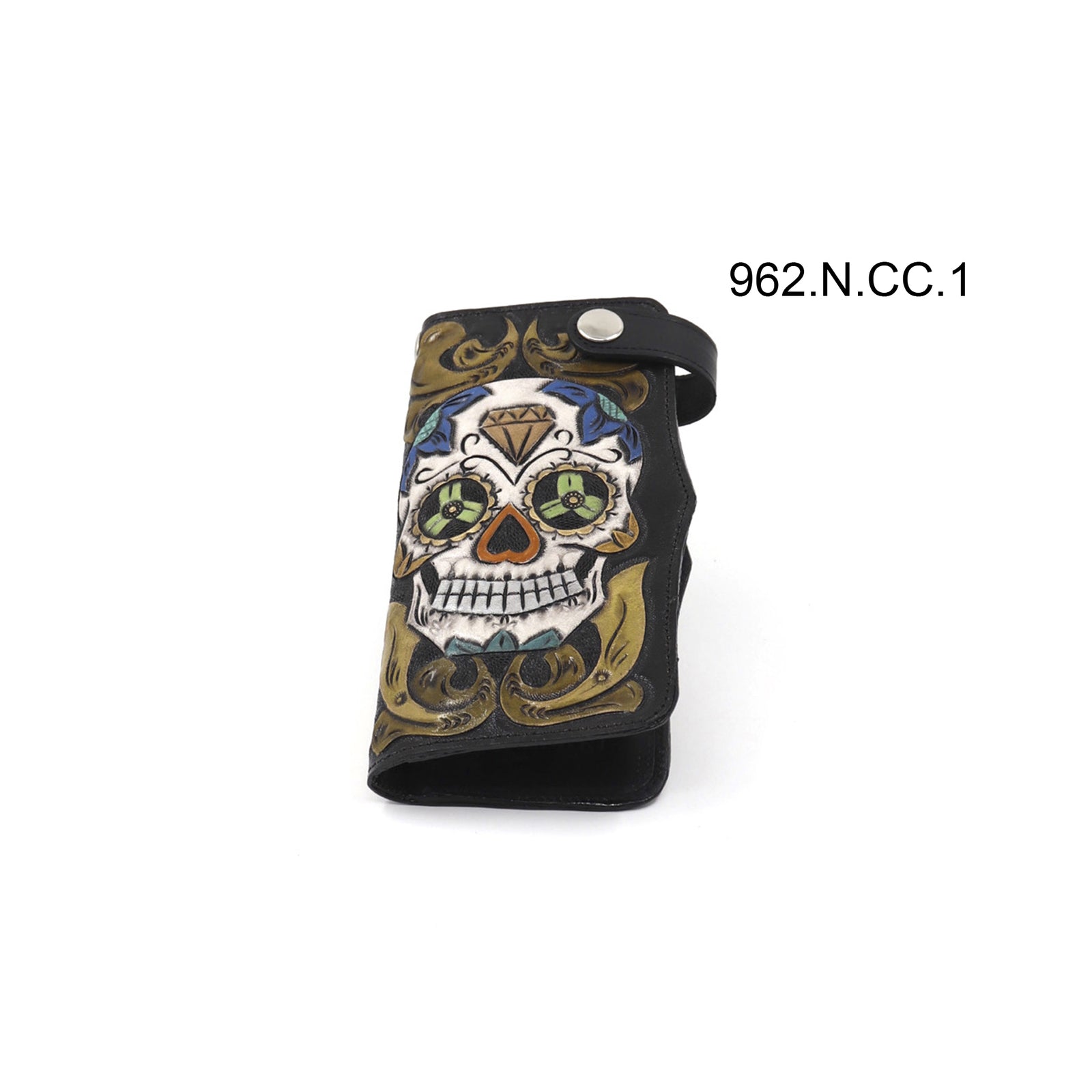 ck-962 cartera de piel texana cincelado de calavera color