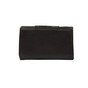 ck-932 cartera piel con flora de chaquira artesanal