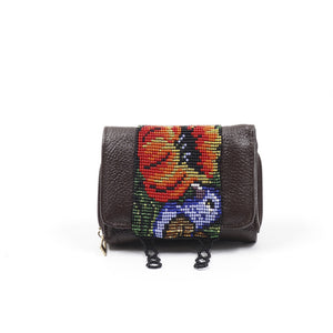 ck-60 cartera piel ternera con chaquira fauna artesanal