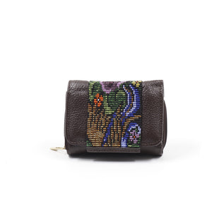 ck-60 cartera piel ternera con chaquira flora artesanal