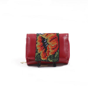 ck-60 cartera piel ternera con chaquira flora artesanal