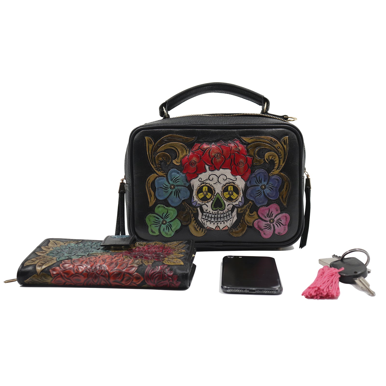 bk-125 bolsa cincelada catrina flores color