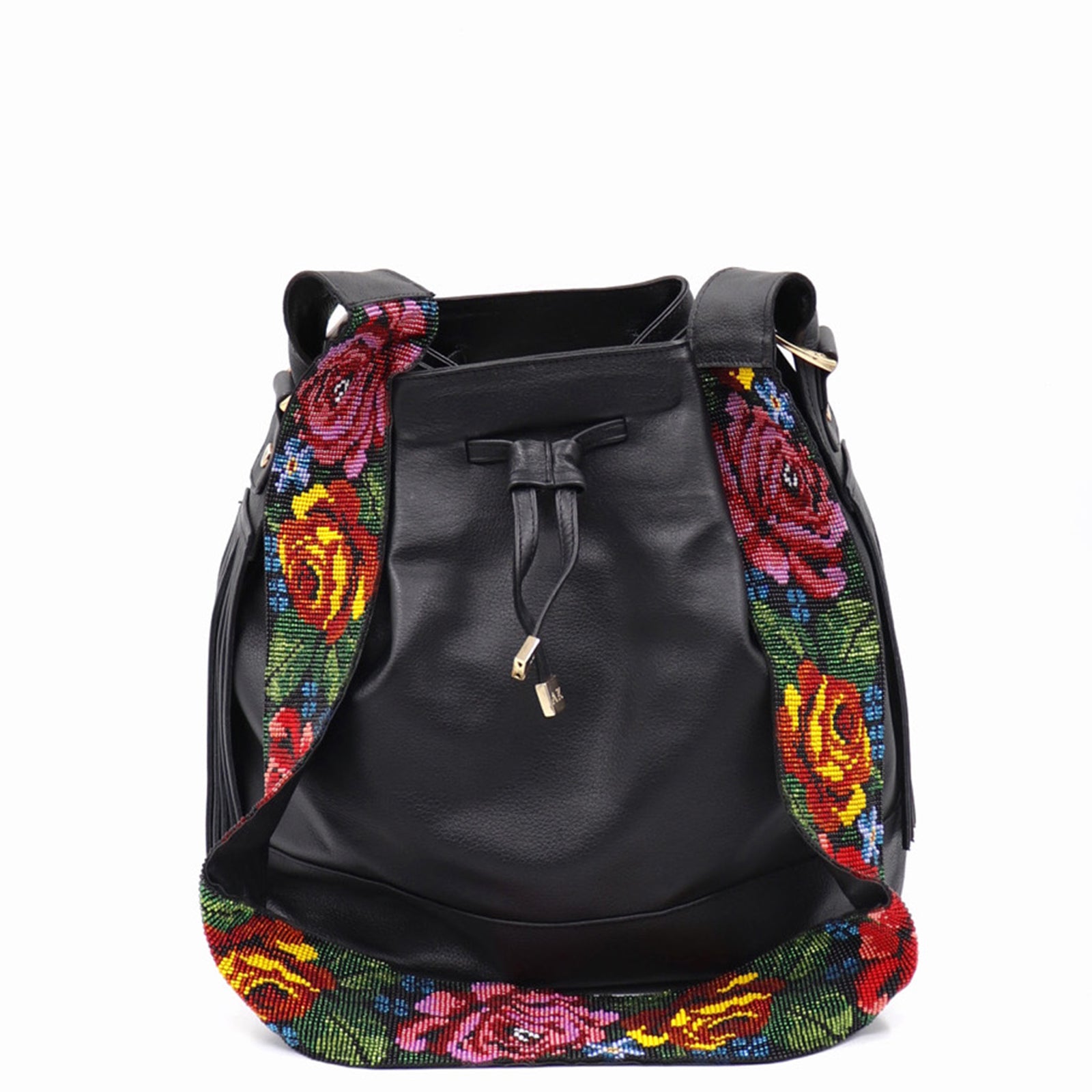 bk-1322 bolsa de piel con asa de chaquira artesanal de floral