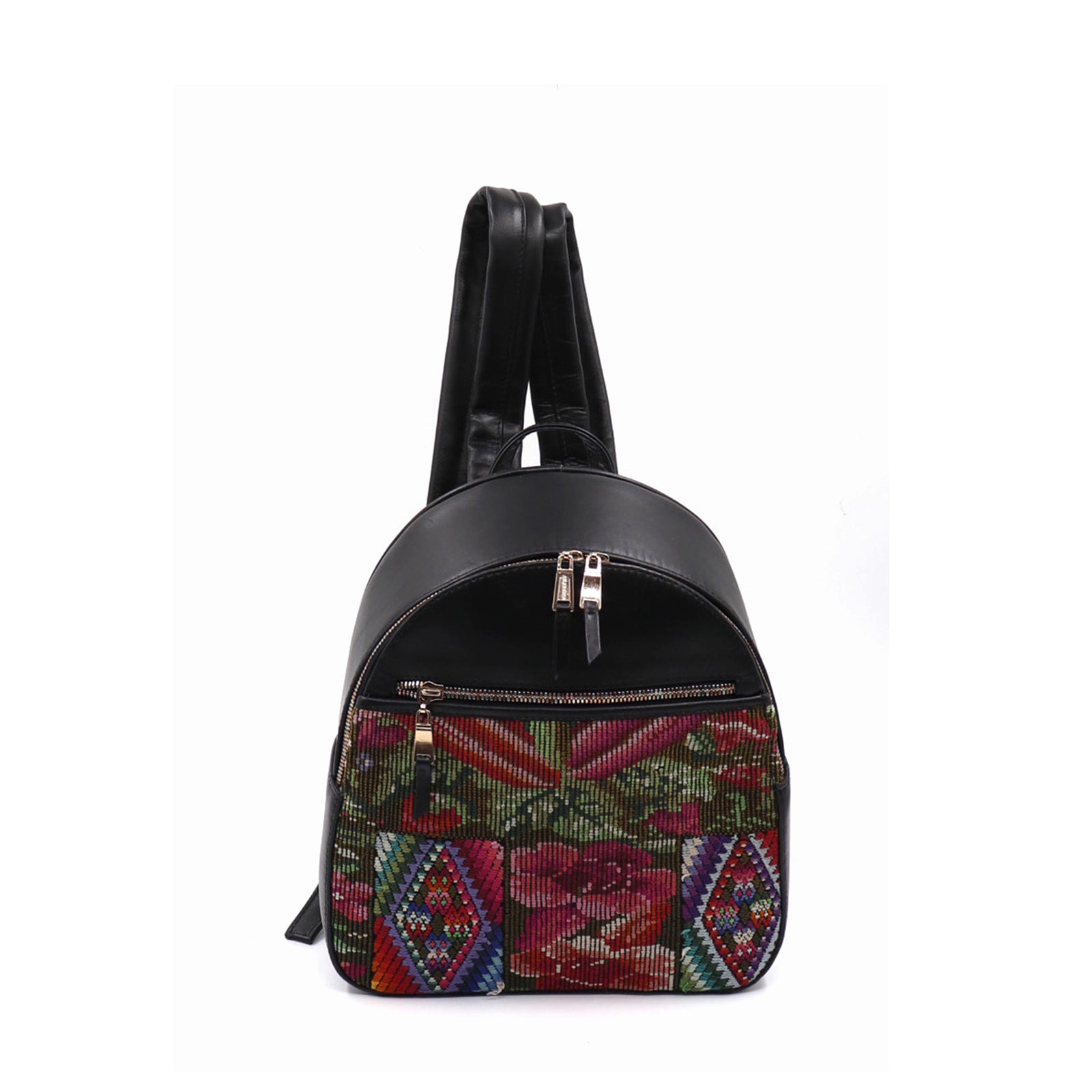 Mk-1335 back pack de piel con telar de huipil maya original