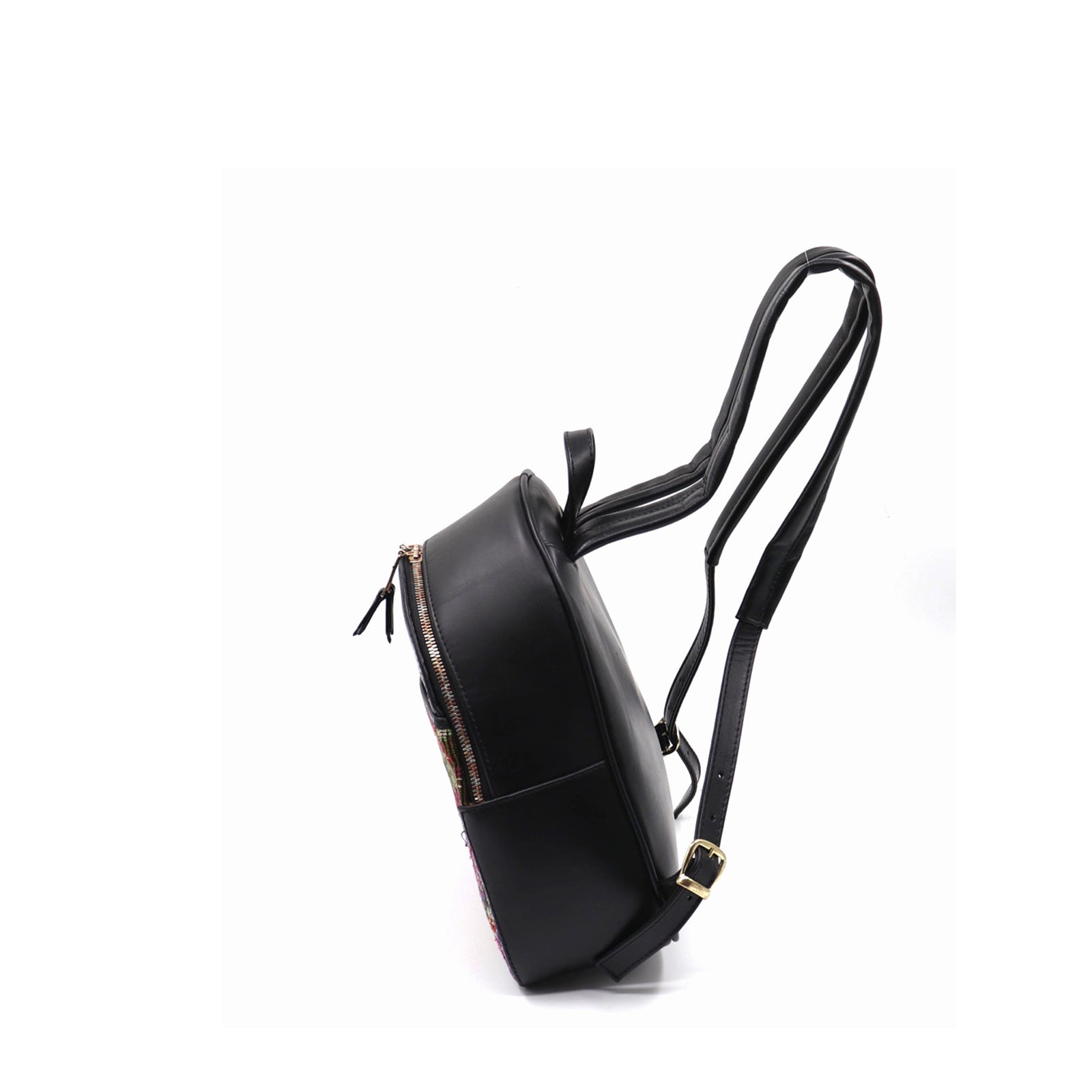 Mk-1335 back pack de piel con telar de huipil maya original