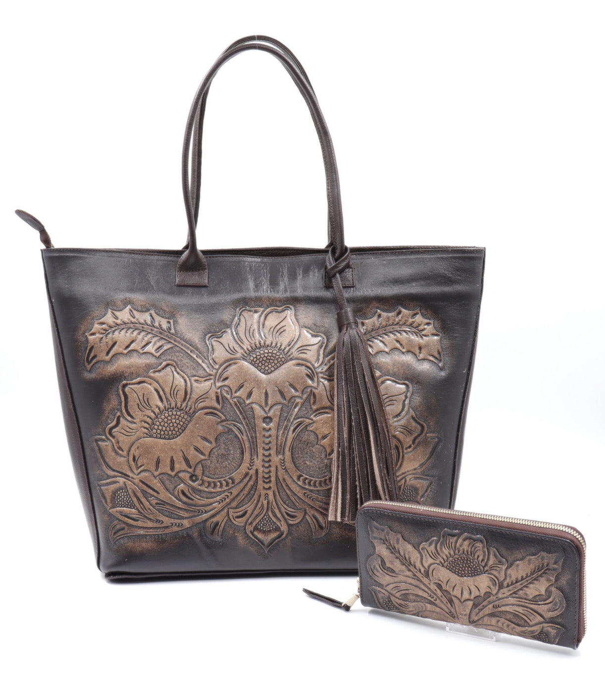 juego de bolsa y cartera cincelada