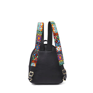 mk-1335 back pack piel con asas de chaquira grecas