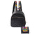 backpack de piel auténtica  con asas de chaquira artesanal y cartera de piel con detalle chaquira