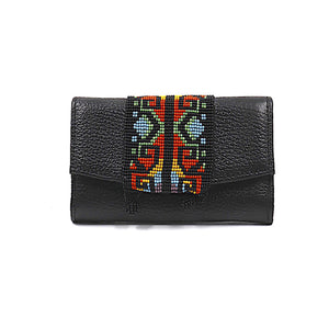 ck-932 cartera piel con grecas y geometria de chaquira artesanal