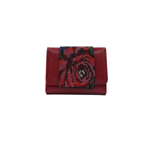 ck-65 cartera piel con tapa de chaquira artesanal