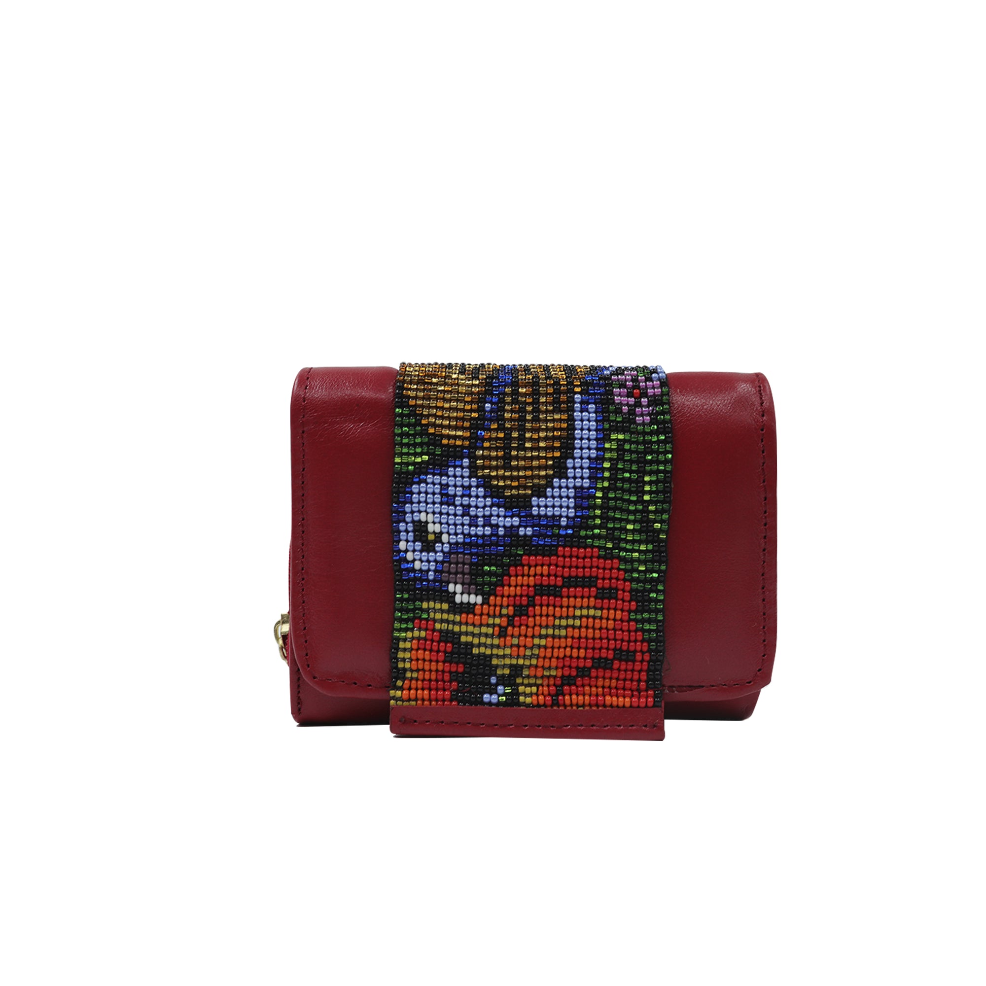 ck-60 cartera piel ternera con chaquira fauna artesanal
