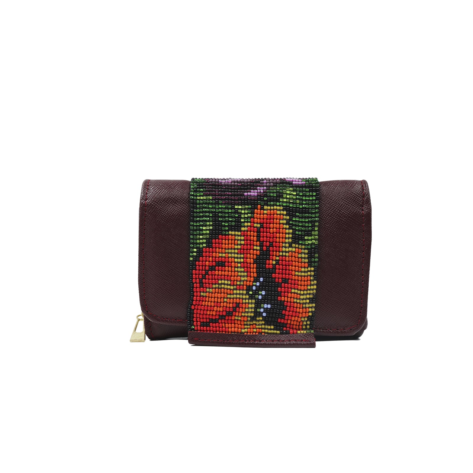 ck-60 cartera piel ternera con chaquira flora artesanal