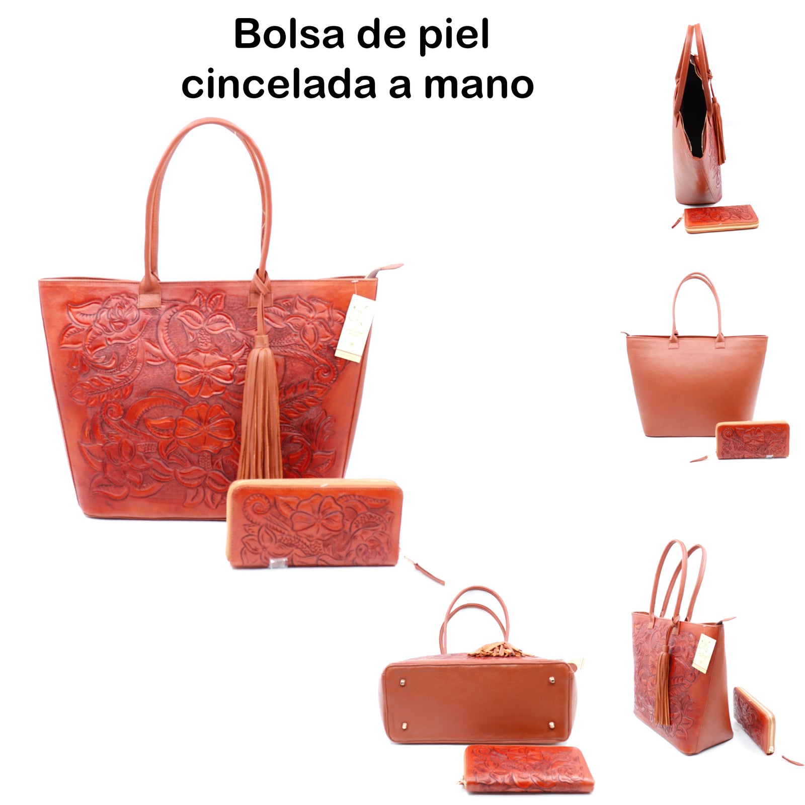 modelo 1001 bolsa y cartera cincelada a mano original en piel de ternera