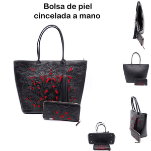 modelo 1001 bolsa y cartera cincelada a mano original en piel de ternera